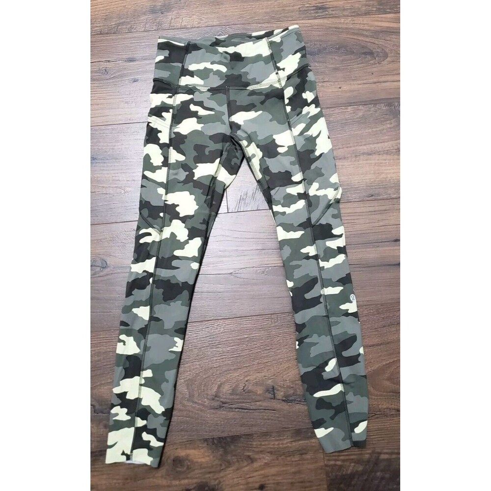 Lululemon Fast Free Tight II Womens 4 Green Camo W5BXRS Stretch